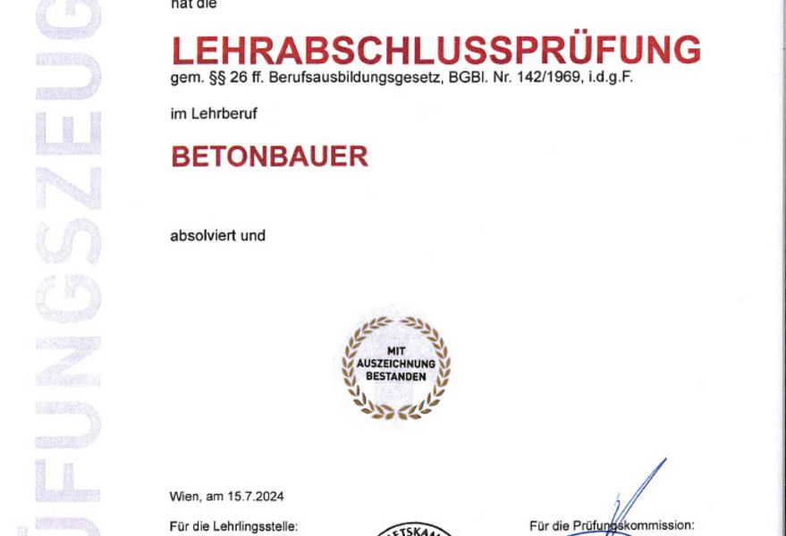 Zollner Lehrabschlussprüfung Betonbauer