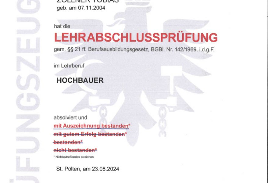 Zollner Lehrabschlussprüfung Hochbau